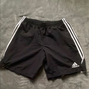 Adidas Black Athletic Shorts with Signature Stripes - Men’s Medium